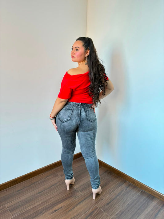 SKINNY JEANS GRIS JASPEADO